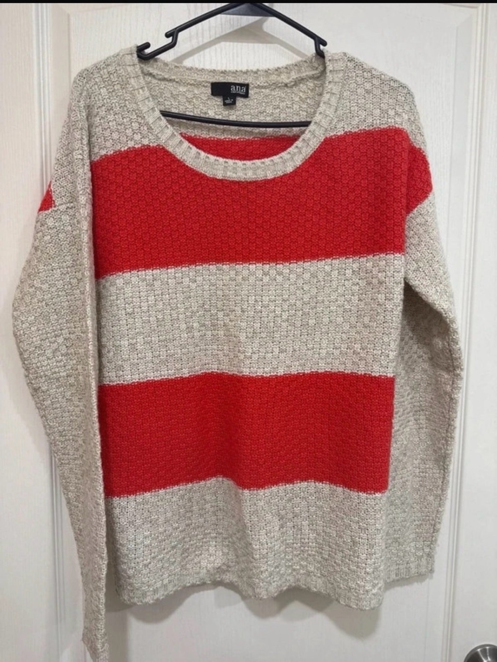 a.n.a Red and Cream Striped Crewneck Sweater